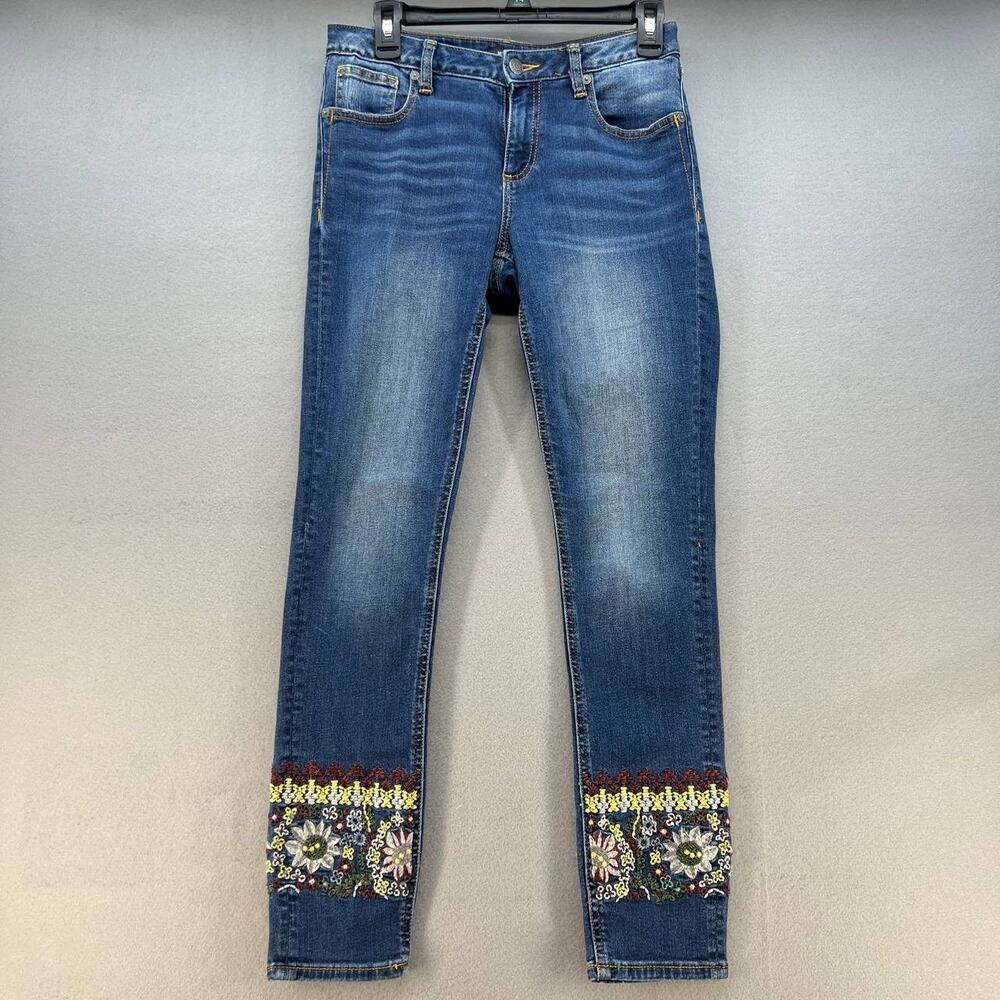 Miss Me Women's Ankle Skinny Size 27 (4) Medium Denim Wash Embroidered Ankles - Picture 1 of 12